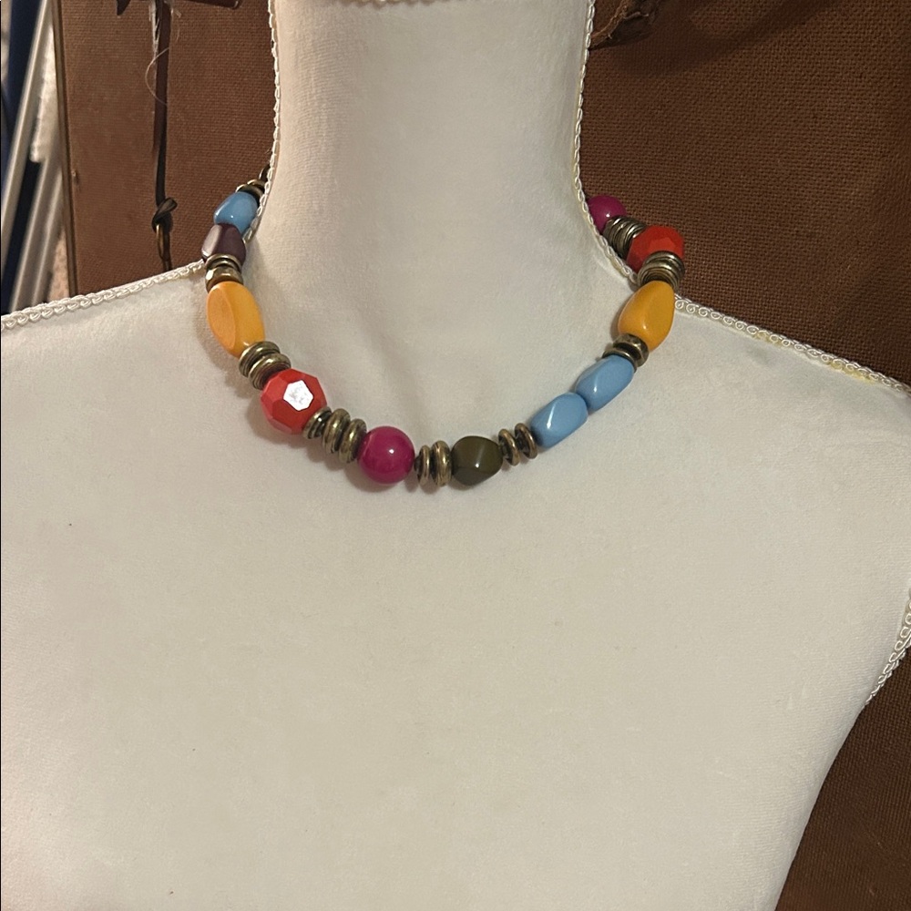 Vintage Chunky Beaded Statement Necklace – Multi Color Bold Boho Retro Jewelry
